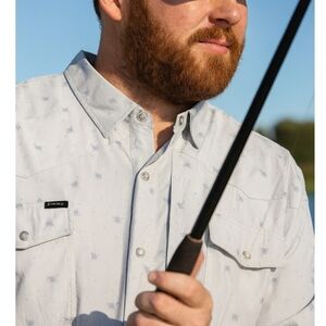 Poncho Outdoors Men's Light Blue/Gray Casual Button-Down Shirt